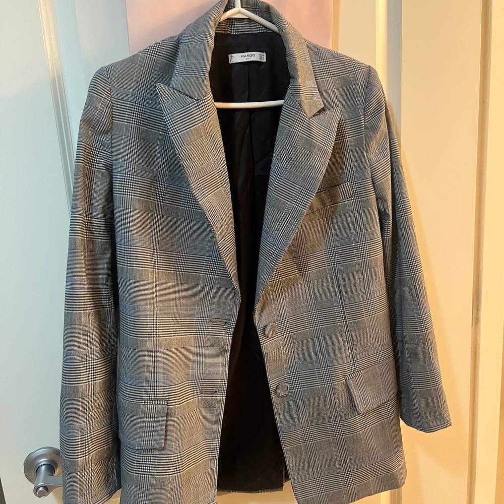 Mango Classic Gray Checkered Blazer